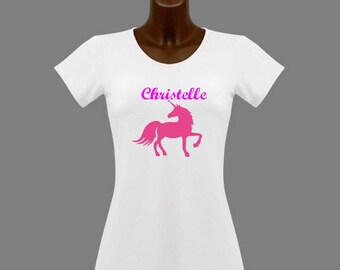 Woman tee-shirt White Unicorn personalized with name