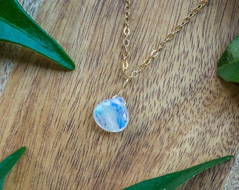 Tiny moonstone necklace. June birthstone necklace gift for women. Gemstone necklace gift for girlfriend. Rainbow moonstone crystal necklace.