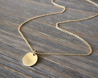 Gold disc necklace, celebrity style, trending, circle, children, mother, bridal, wedding jewelry, gift, bridesmaid