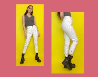 Vintage 90s DKNY High Waisted White Denim Cropped Skinny Jeans