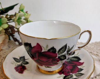 Colclough England Cup & Saucer Vintage Teacup and Saucer Red Rose Pattern 7986