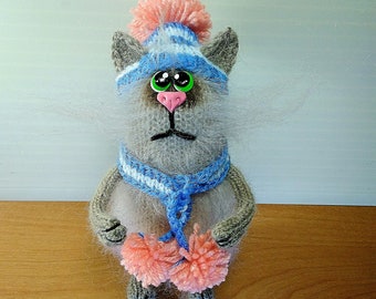 Cat stuffed animal Knitted Toy Plush Funny catToys Dolls plush cat Miniatures toys Cat figurine Pet cat Animals Europeanstreetteam Kitten