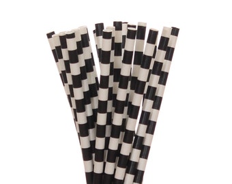 Paper Straws, Black Rugby Horizontal Striped Paper Straws, Black Birthday Party Straw, Little Man Party Decor, Black & White Party Supplies