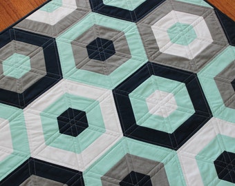 Modern Baby Quilt, Hexagon Quilt, Solids Quilt, Boy Quilt
