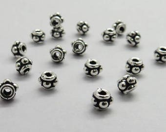 20 Pieces 925 Sterling Silver Bali Bead Spacer Beads 4mm Round