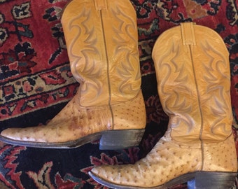 Perfectly Broken-In Vintage Men's Ostrich & Leather Cowboy Boots by Nocona