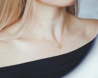 24k Gold Bee Necklace | Tiny Honey Bee Gold Necklace | 24k Gold Honeycomb Necklace | Bee Necklace | Honeycomb Jewelry |