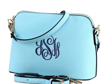 Monogram Crossbody, Bag Leather Purse, Leather Bag, Shoulder Bag, Embroidered Clutch Purse, Preppy Cross body Bag, Vegan Leather