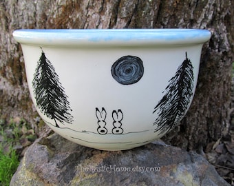Winter bunnies serving bowl bunny rabbit large serving mixing bowl made to order