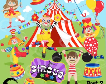 Circus Clipart pack, Clown clipart, circus clowns, tightrope walker, Carnival Birthday, strongman, commercial use, AMB-1160