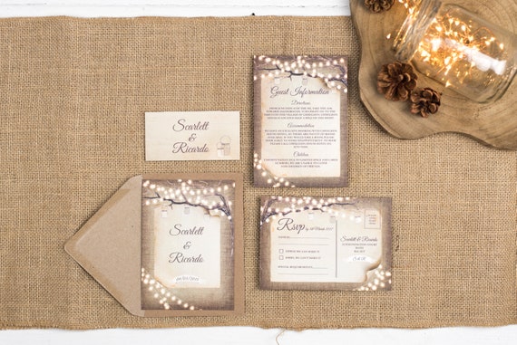 Rustic Wedding Invitation Set - A6 Rustic Lights
