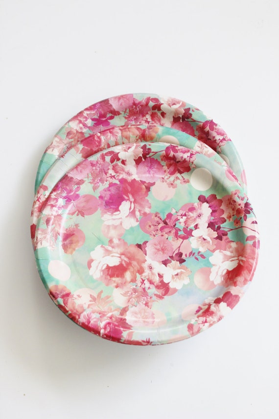 8 FLORAL TEA PARTY 7 Paper Plates Watercolor Flowers 8 FLORAL TEA PARTY 7 Paper Plates Watercolor Flowers