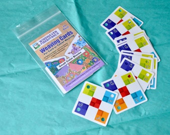 Small Color Blocks Weaving Cards Set of 24 Original Design for Card Tablet Weaving 4 Holes Square Double Sided Colorful Cardstock UV Coated