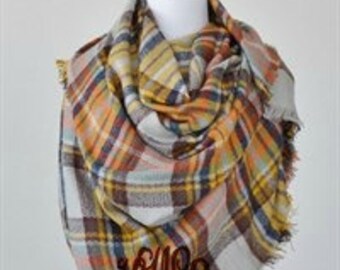 Monogrammed Plaid Blanket Scarf