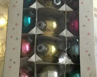 Vintage Mercury Glass Ornaments / Set of Twelve Shiny Brite Christmas Ornaments in Origina Box / Vintage Glass Ornaments
