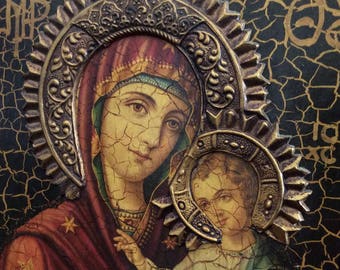 Mary and Jesus Icon Style Decopauge Plaque