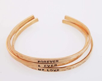 Bronze Anniversary Bracelets, Hammered Bronze Cuffs, Forever and Ever, Personalized Cuff, 8 Year Anniversary Gift