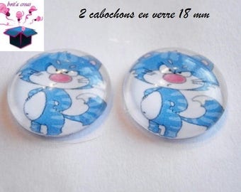 2 cat themed 18mm domed glass cabochon