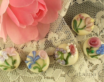 Lampwork Glass Beads SRA Come Into My Garden by Catalina Glass