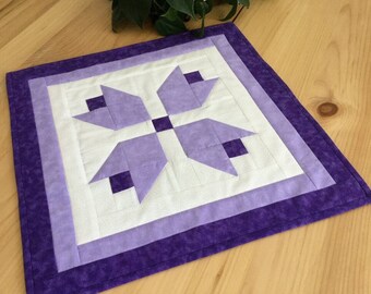 Purple Quilted Square Table Runner Handmade Purple Patchwork Tablecloth or Wall Art Free Shipping