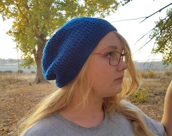 Cobalt blue simple crochet slouch beanie
