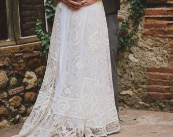 OOAK Custom 'Mirella' Empire Antique Tuscany Lace Bohemian Wedding Dress