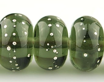 Grey and Fine Silver Dotted Handmade Lampwork Glass Bead Set