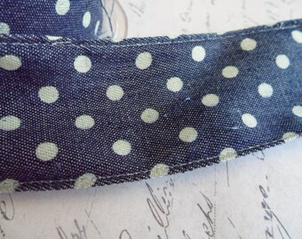 Mini Polka Dot Denim Wired Ribbon, 1.5 inches wide