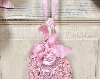 Sequined rose ornament, rose ornament, shabby chic ornament, christmas ornament, vintage french decor, Mediterranea Design Studio
