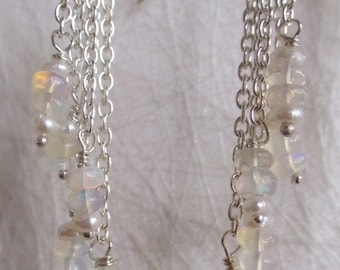 Ethiopian opals & freshwater pearl earrings