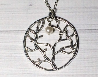 Silver Tree of Life Pearl Necklace Stocking Stuffer Christmas Gifts Friendship Women's Gift