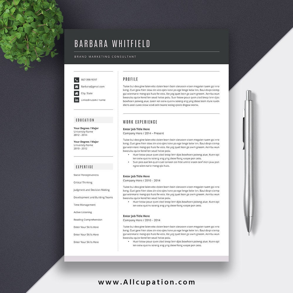 Best Resume Templates Cv Templates Sold On Etsy Allcupation Optimized Resume Templates For Higher Employability