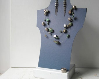 SALE Large Necklace Bust Display - Recycled Vintage Book - Blue - Nautical - Beach - Ready to Ship