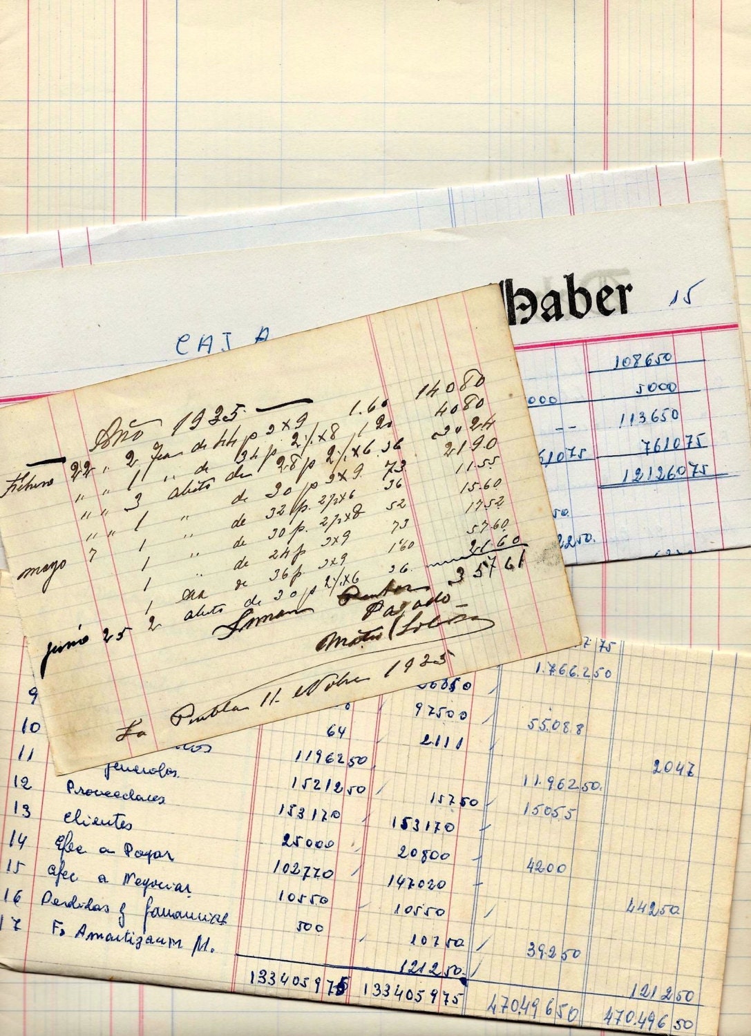 Vintage Ledger paper 6 used and blank from BlueGrizzlePapers on Etsy