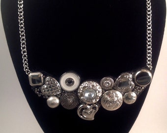 Bib Necklace, Silver Necklace, Chunky Necklace, Best Selling Jewelry, Trendy Jewelry,Button jewelry, Button Necklace, Christmas Gift Ideas