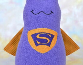 Handmade Super Slug Stuffed Animal, Purple, Gold Fleece, Plush Kids Baby Toddler Art Toy, Hug Me Slug, Personalized Tag, 9 inch