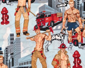 Ready for Action FIREMEN / Fireman / FIRE Fighters ~ Alexander Henry Hunks ~ Dalmation, Hydrant.....100% Cotton Fabric -1 Yard