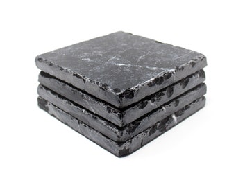 Marble Object 4-Pieces Absorbent Natural Stone Black Marble Coaster Set / Home Decor / Wedding Gift