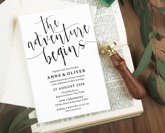 The adventure begins wedding invitations Rustic wedding