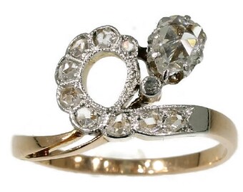 Pear diamond ring 18k rose gold pear shaped rose cut diamonds Victorian antique ring