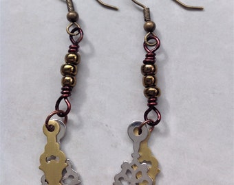 Steampunk Clock Parts Wire Wrapped Dangle Earrings