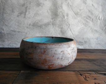 Bison Bowl in Turquoise and Frosty Glaze