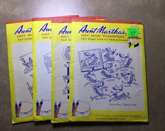 Set of Four Vintage Aunt Martha's Hot Iron Transfers c1990s