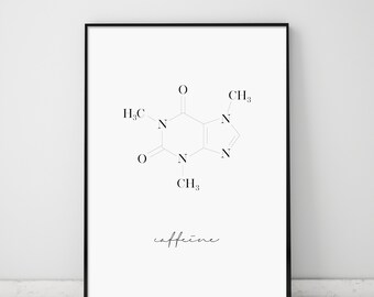 Caffeine Molecule, Coffee Print, Minimalist Print, Chemistry Art, Chemistry Poster, Caffeine Print, Science Poster, Coffee Printable