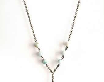 Amazonite Necklace - Amazonite Pendant - Amazonite Jewelry - Brass Necklace - Long Brass Necklace - Long Stone Necklace - Long Boho Necklace