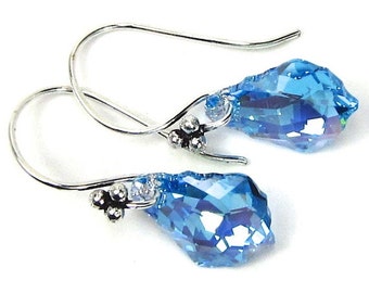 Swarovski Crystal Earrings, Aquamarine Baroque Swarovski Crystal Earrings, Wedding Earrings, Blue Aquamarine Earrings