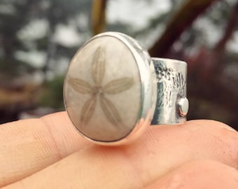 Fossilized sand dollar ring by Baracle Love