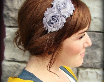 Headband for Women, Shabby Flower Headband in Charcoal Grey