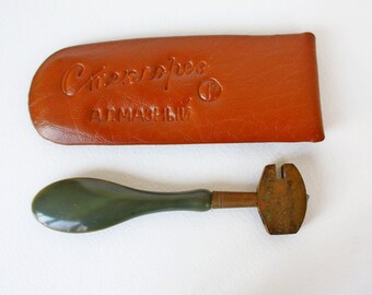 Soviet glass cutter, Vintage glass cutter, Vintage diamond brass glass cutter, Soviet tools, Soviet diamond brass glass cutter