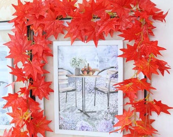 7.6 ft / 2.4m - Artificial Maple Leaf Garland Silk Autumn Fall Leaves Wedding Garden Decor
